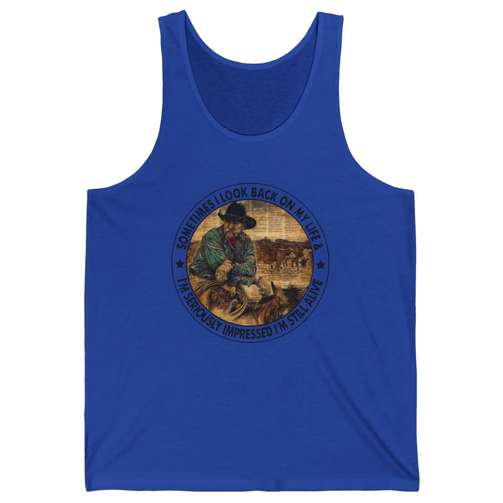 Retro Western Cowboy Sometimes I Look Back On My Life Horse Unisex Jersey Tank