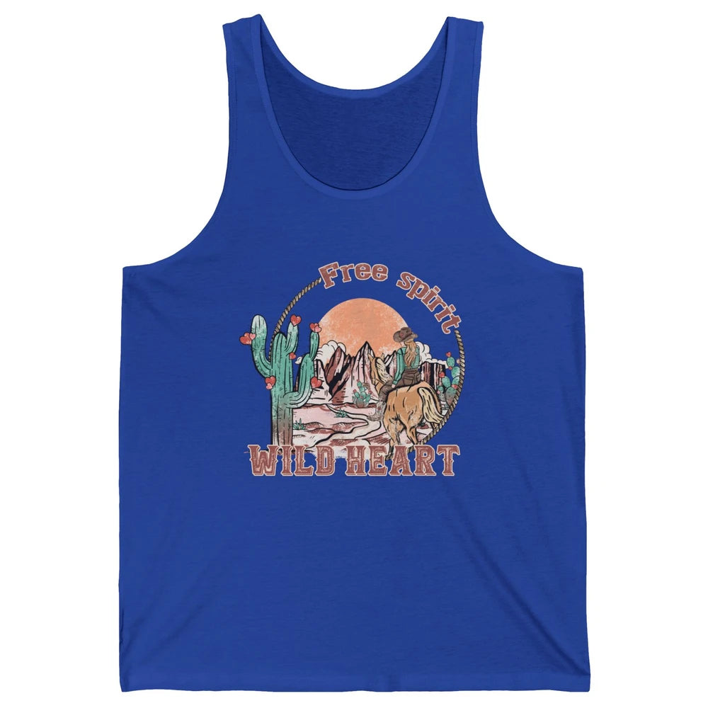 Free Spirit Wild Heart Cowgirl Western Country Happy Valentine's Day Rodeo Horseback Vintage Cactus Texas Horse Rider Howdy Unisex Jersey Tank