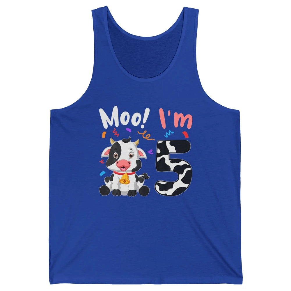 5th Birthday Moo Im 5 Cow Farm Animal Barnyard Family Party Unisex Jersey Tank