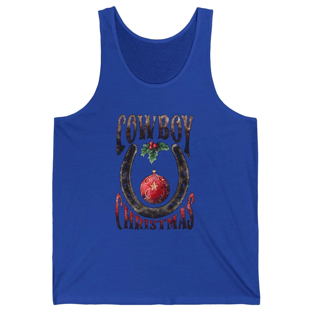 Christmas Cowboy Horseshoe Xmas Balls Western Christmas Unisex Jersey Tank