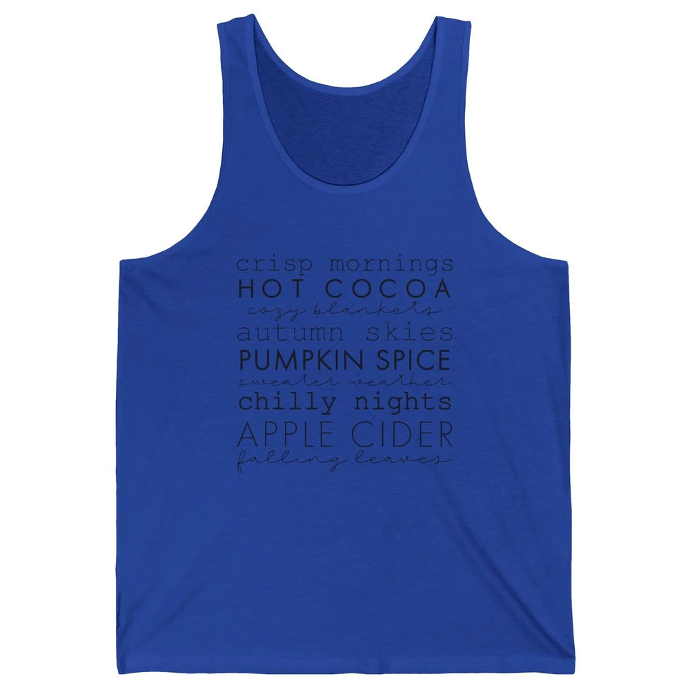 Fall Gift Sweater Weather Apple Cider Falling Leaves Autumn Unisex Jersey Tank