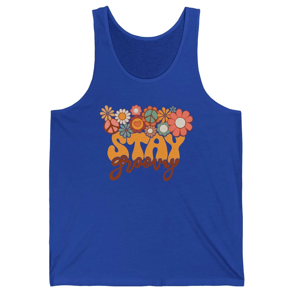 Retro Sunflower Hippie Stay Groovy Positive Mind Happy Life Unisex Jersey Tank
