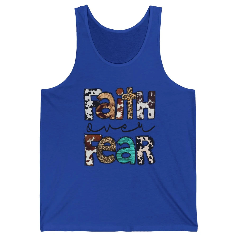 Leopard Faith Over Fear Cowboy Western Country Christian Unisex Jersey Tank