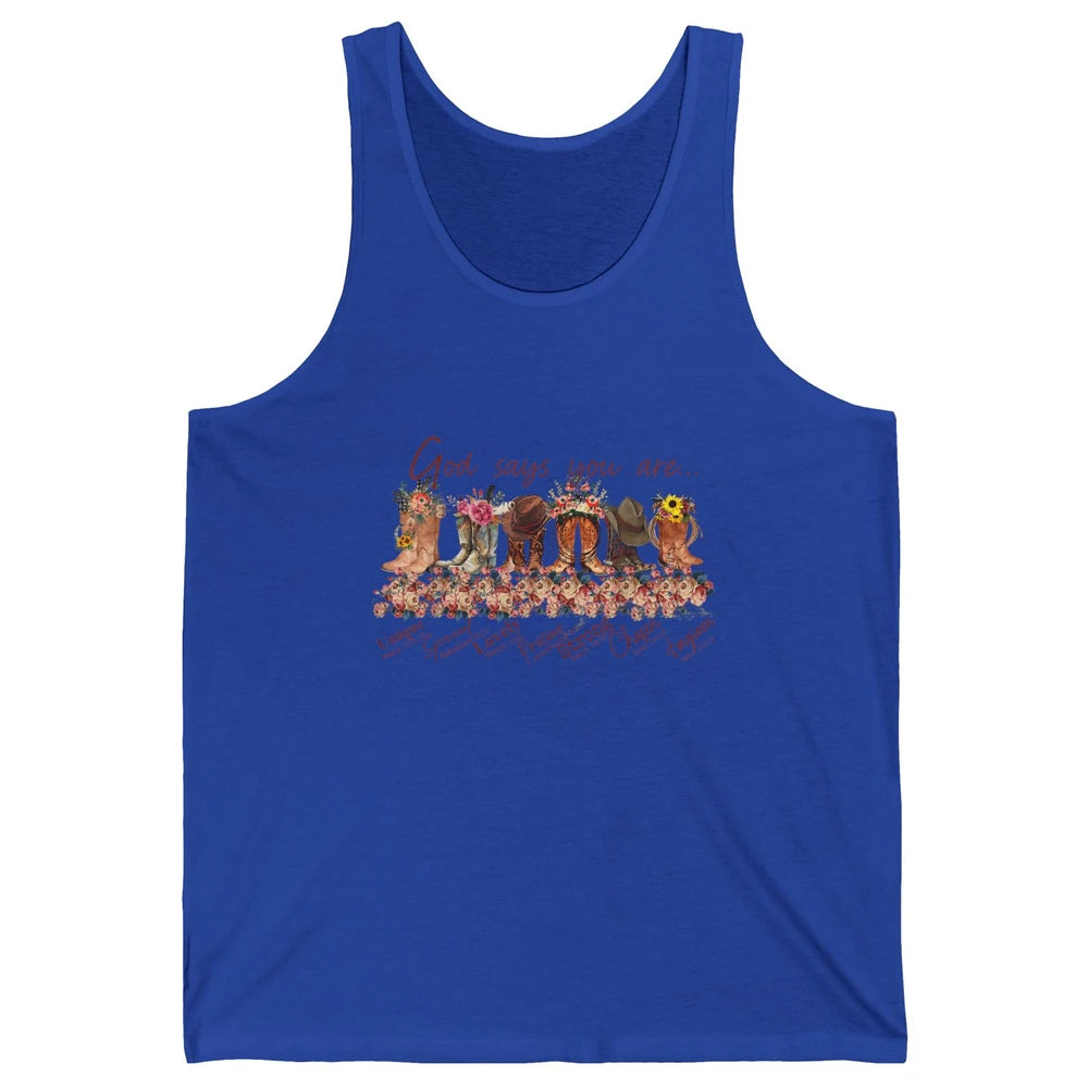 Retro Cowboy Boots God Say You Are Cowgirl Floral Western Unisex Jersey Tank