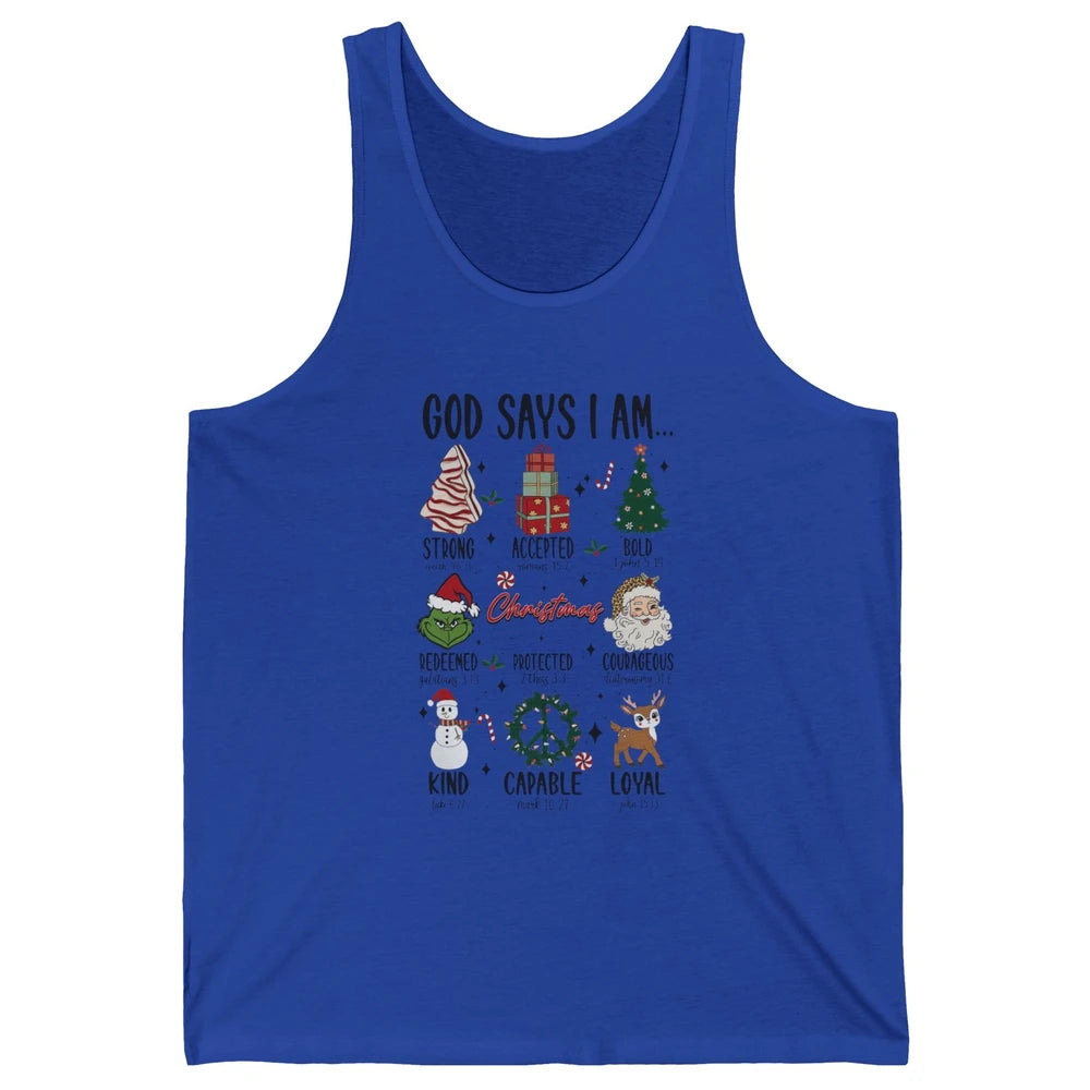 Retro Christmas God Says I Am Bible Verse Religious Boy Girl Unisex Jersey Tank