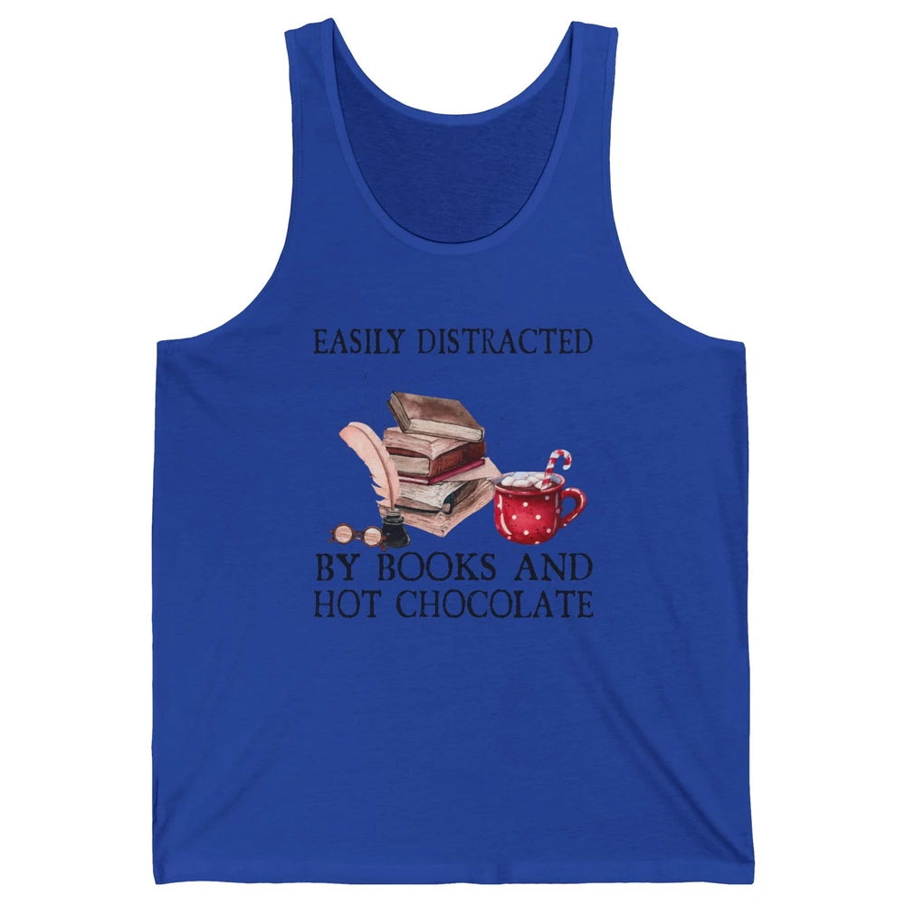 Retro Easily Distracted By Books And Hot Chocolate Christmas Unisex Jersey Tank