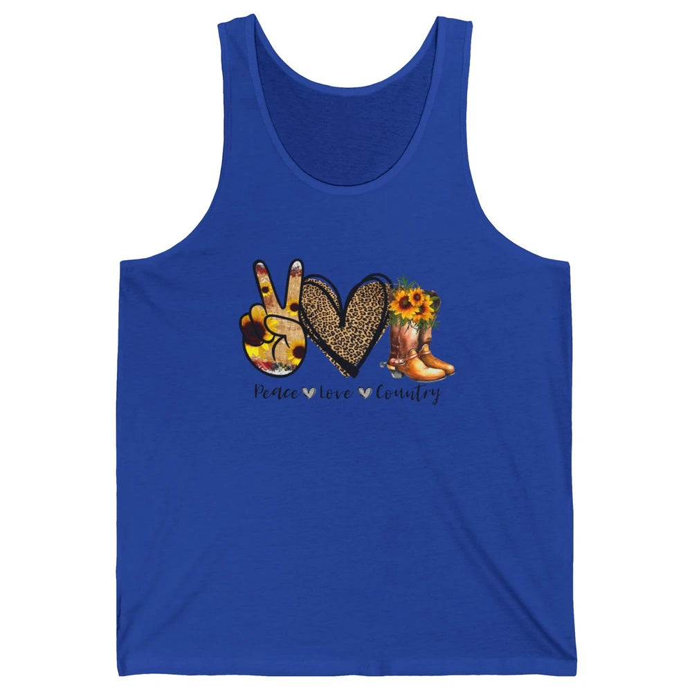 Retro Sunflower Peace Love Country Cowgirl Midwest Girl Boot Unisex Jersey Tank