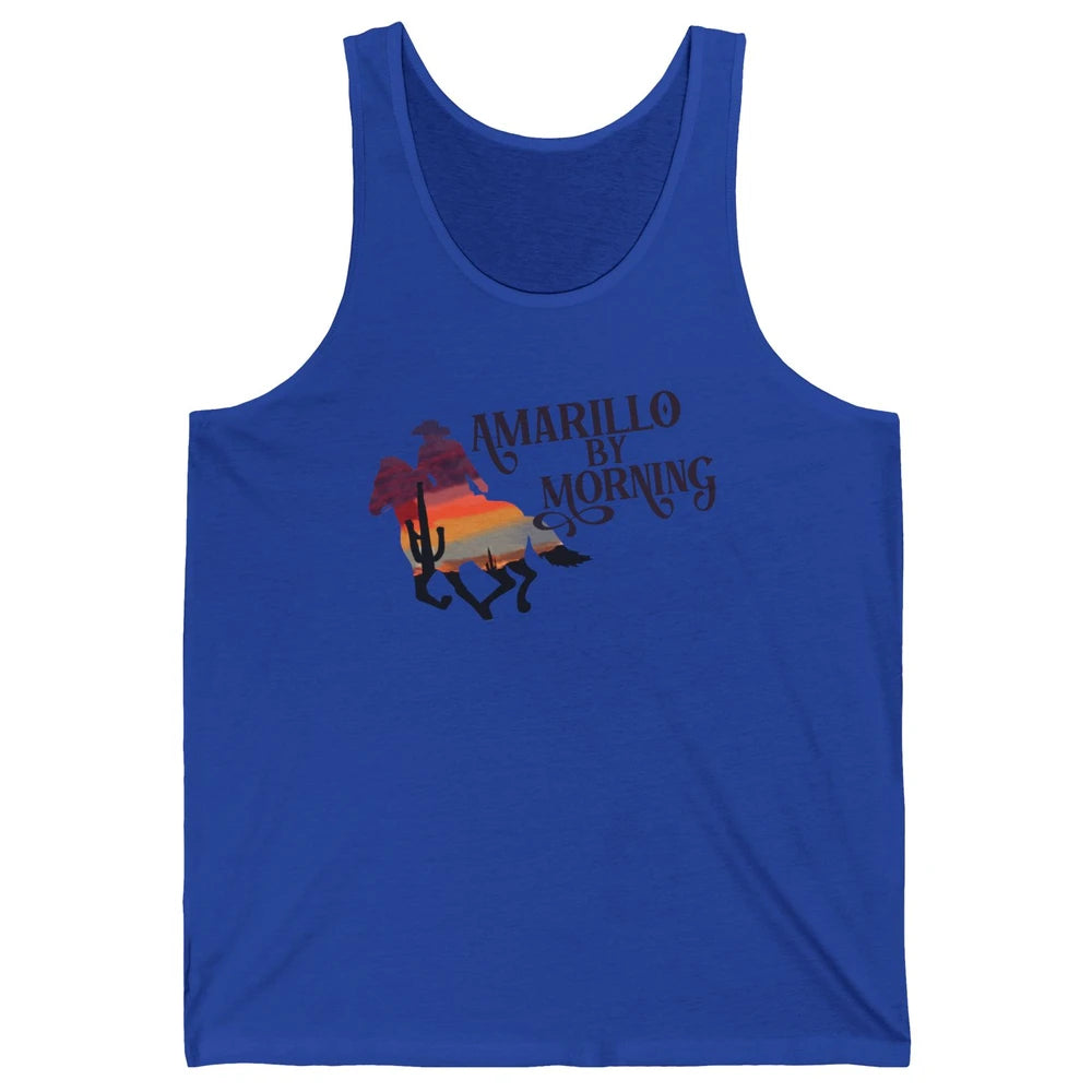 Retro Sunset Cowboy Amarillo By Morning Western Country Unisex Jersey Tank
