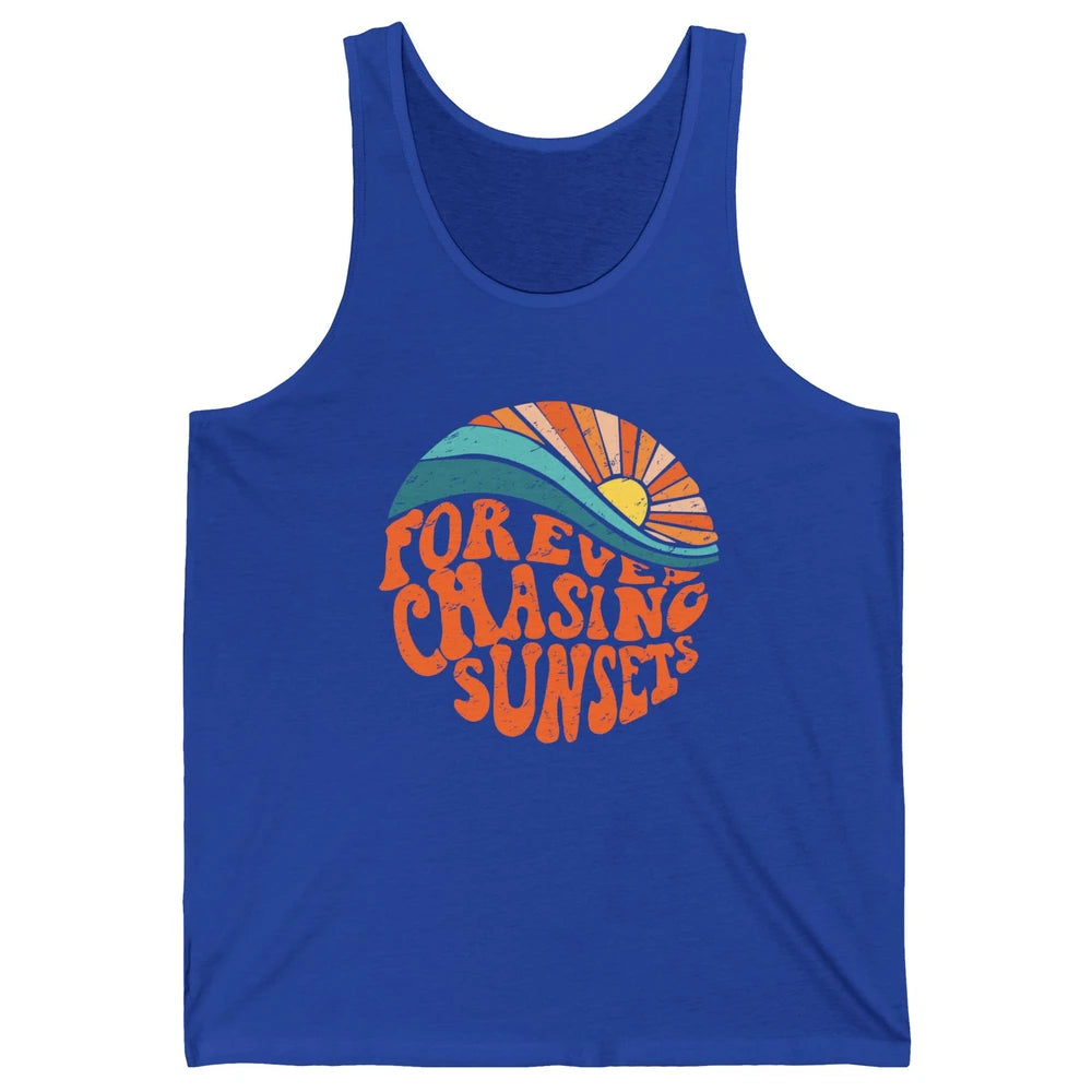 Retro Rainbow Forever Chasing Sunset Hippie Girl Peace Lover Unisex Jersey Tank