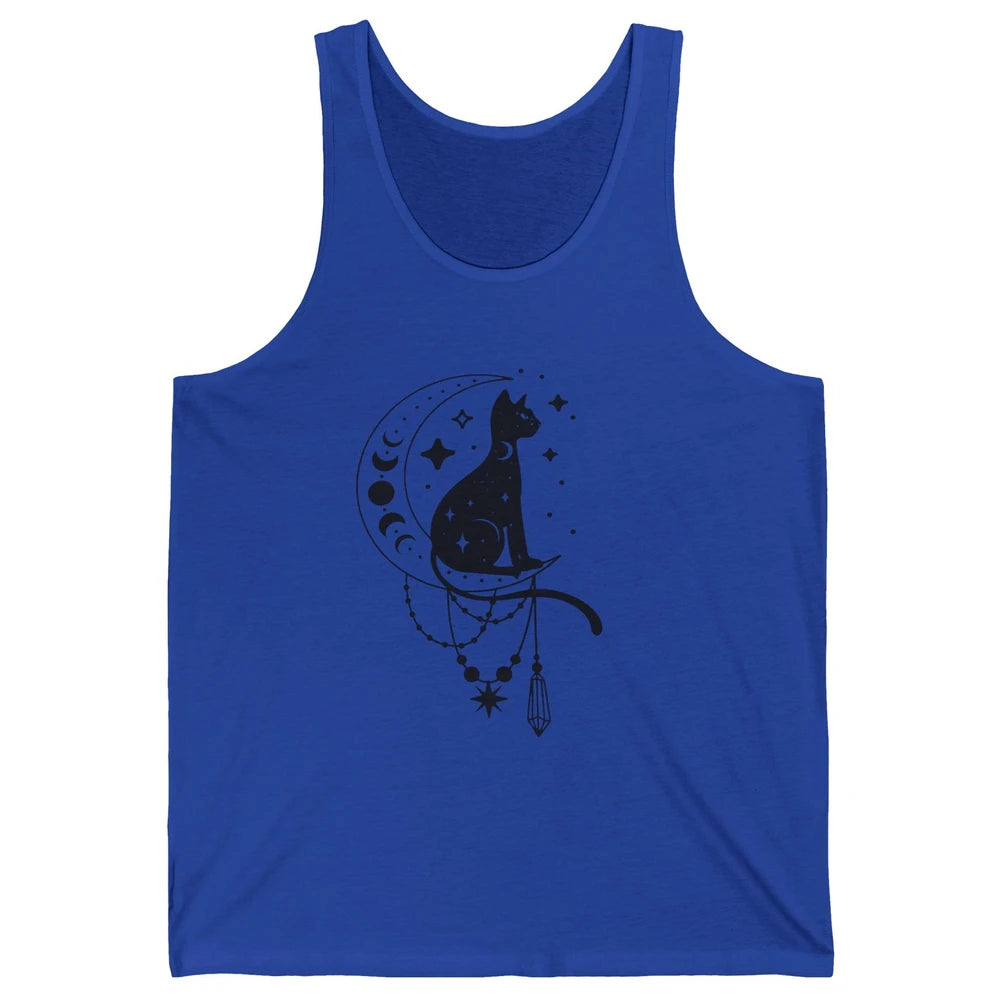 Retro Halloween Gothic Cat Witch The Moon Tarot Witchcraft Unisex Jersey Tank