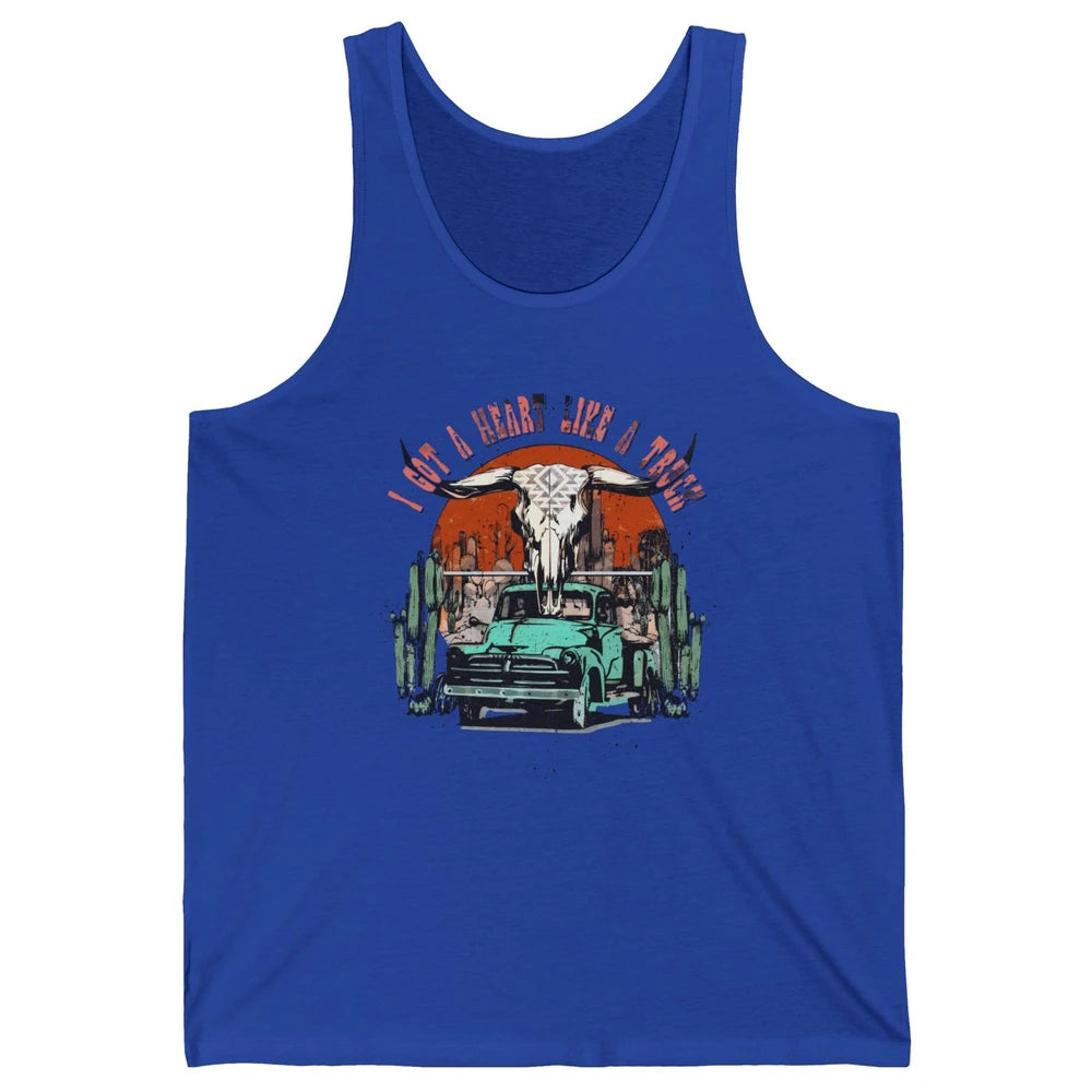 Desert Bull Skull Got A Heart Like A Truck Western Valentine Unisex Jersey Tank