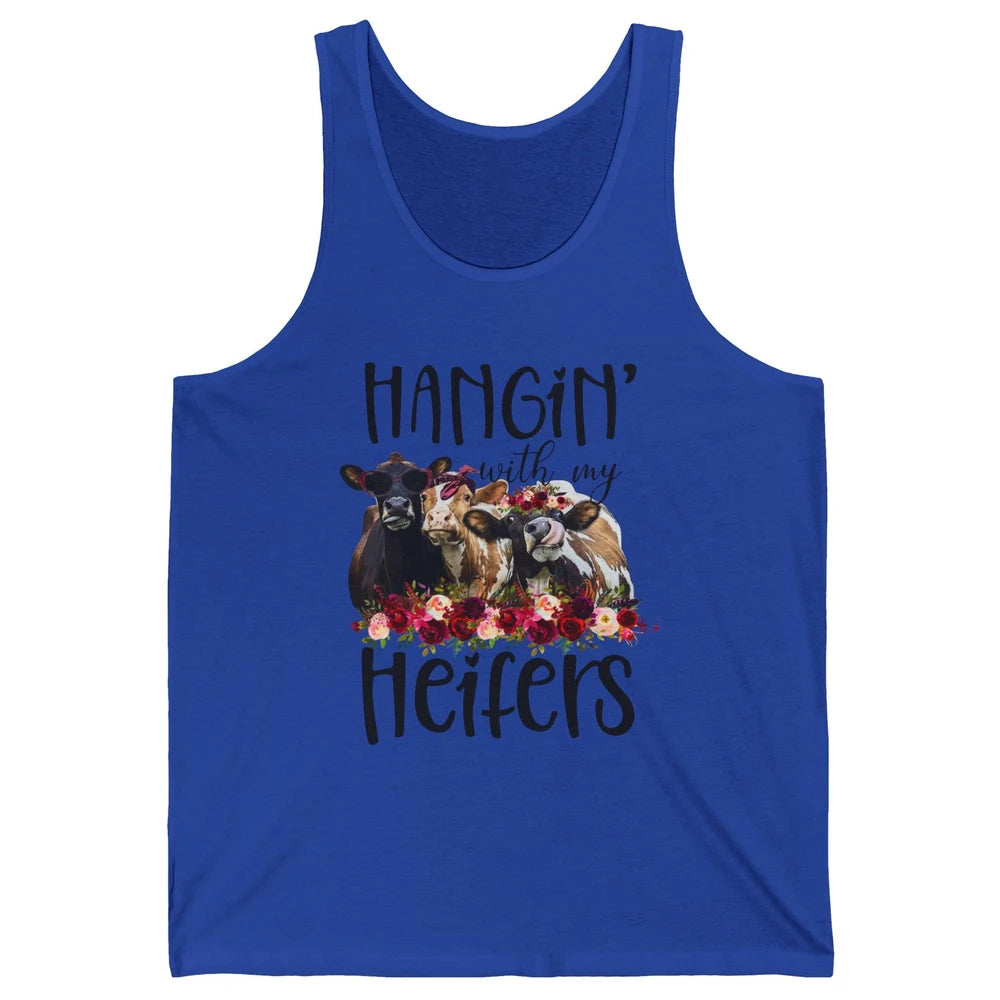 Funny Floral Heifer Hanging With My Heifer Cow Castle Farmer Unisex Jersey Tank