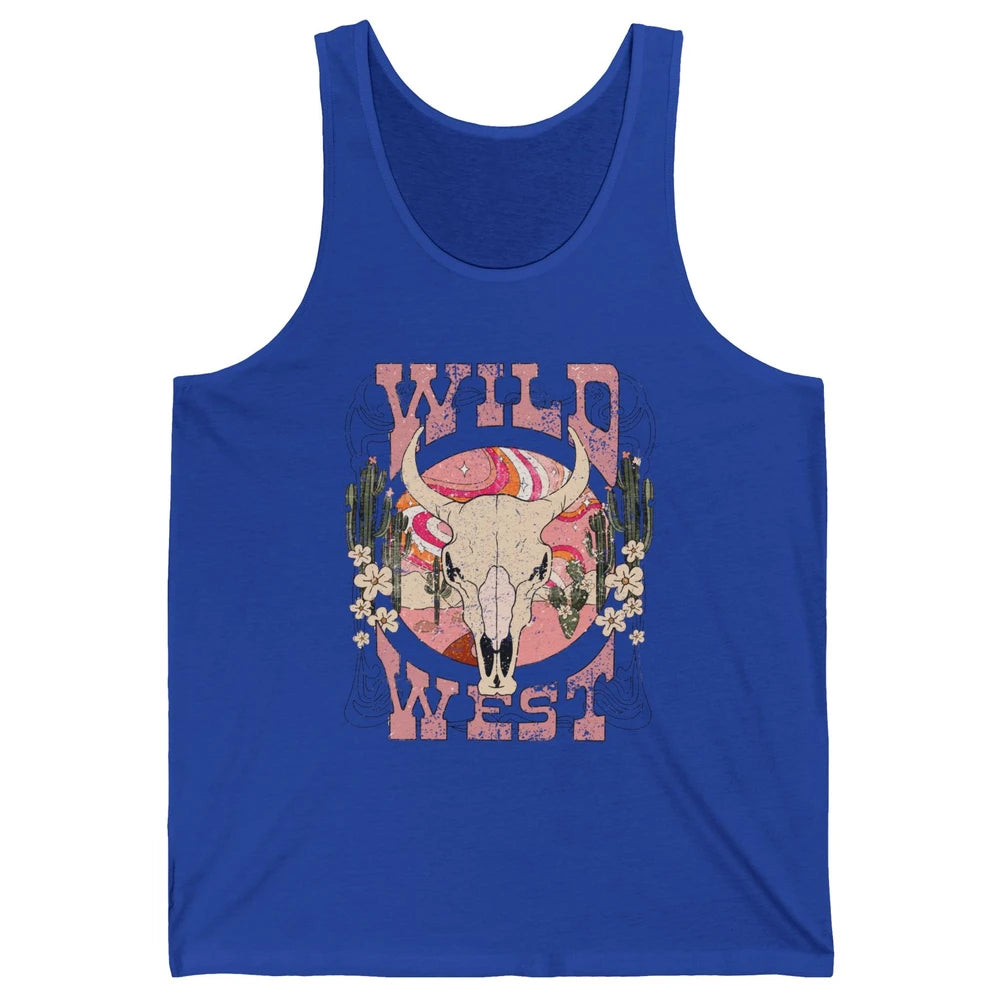Retro Rainbow Desert Bull Skull Wild West Western Country Unisex Jersey Tank