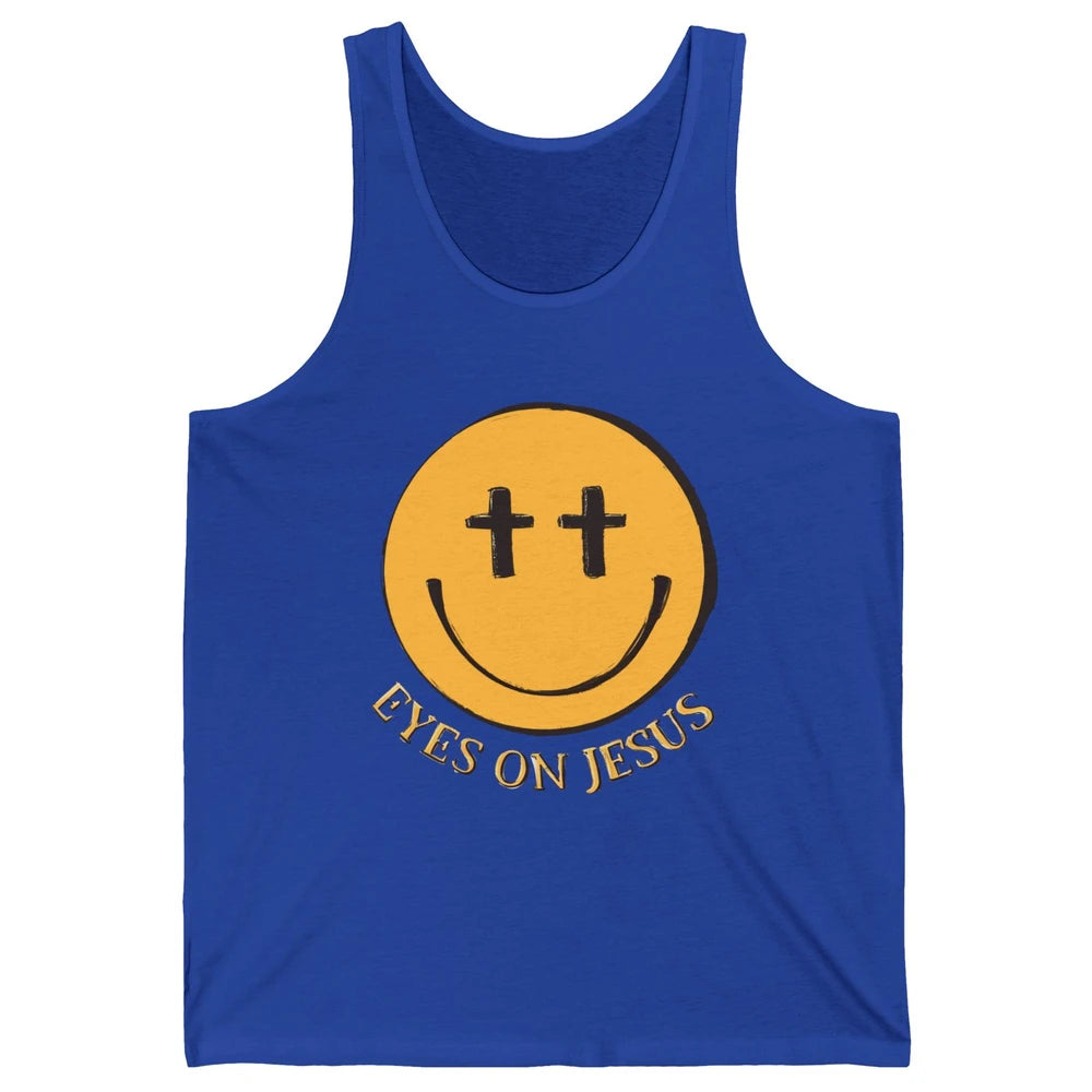 Retro Smiling Face Eyes On Jesus Christian Faith Religious Unisex Jersey Tank