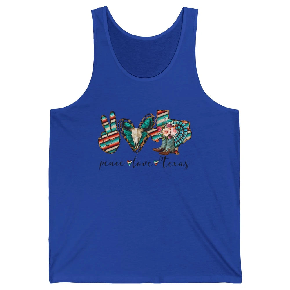 Peace Love Texas State Cowgirl Boot Western Girl Texas Pride Unisex Jersey Tank