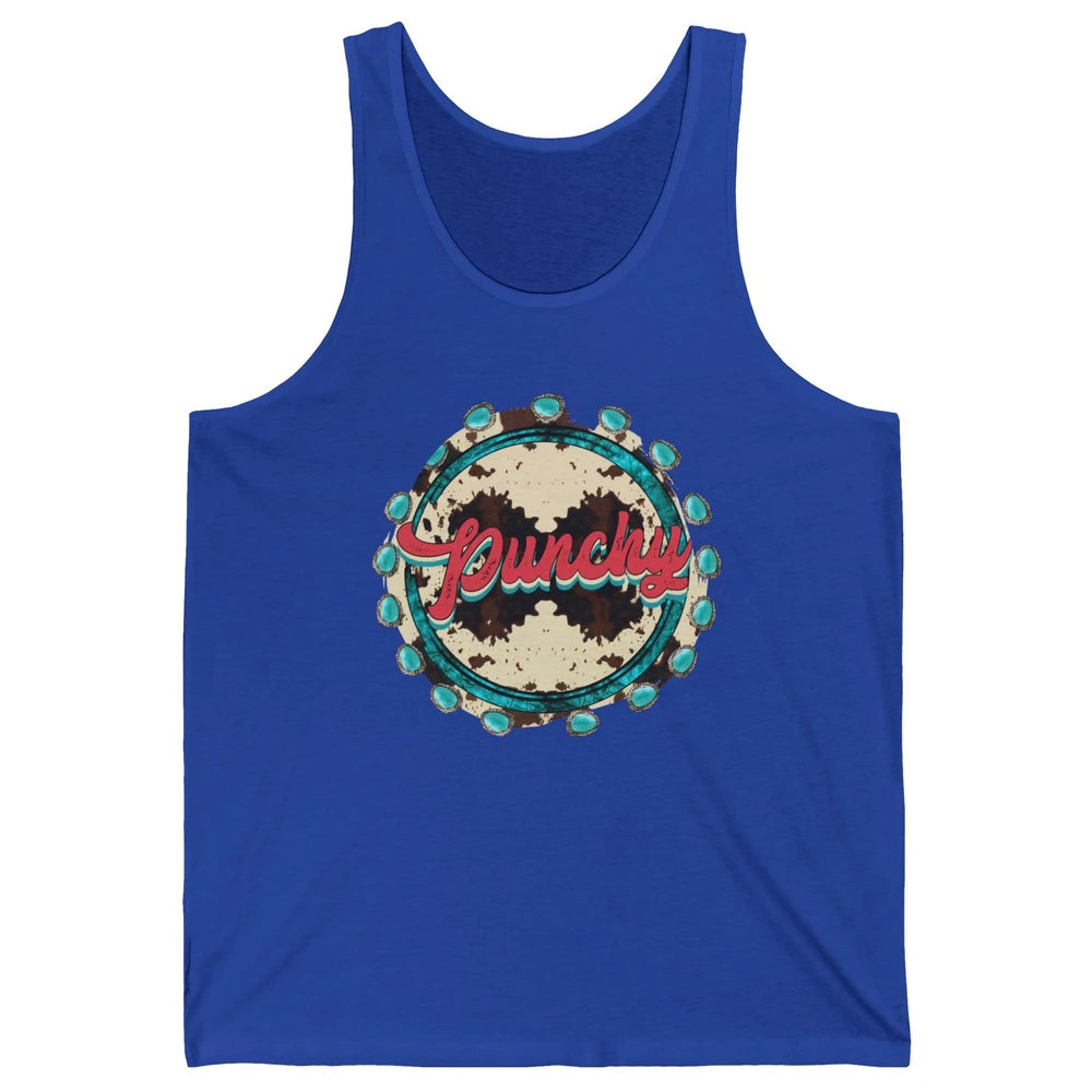 Retro Cowgirl Punchy Cowhide Turquoise Western Country Gift Unisex Jersey Tank