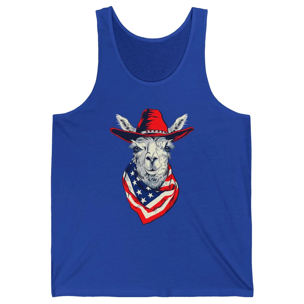 Funny Alpaca Cowboy Western Country Llama Rodeo USA Flag Retro Howdy Unisex Jersey Tank