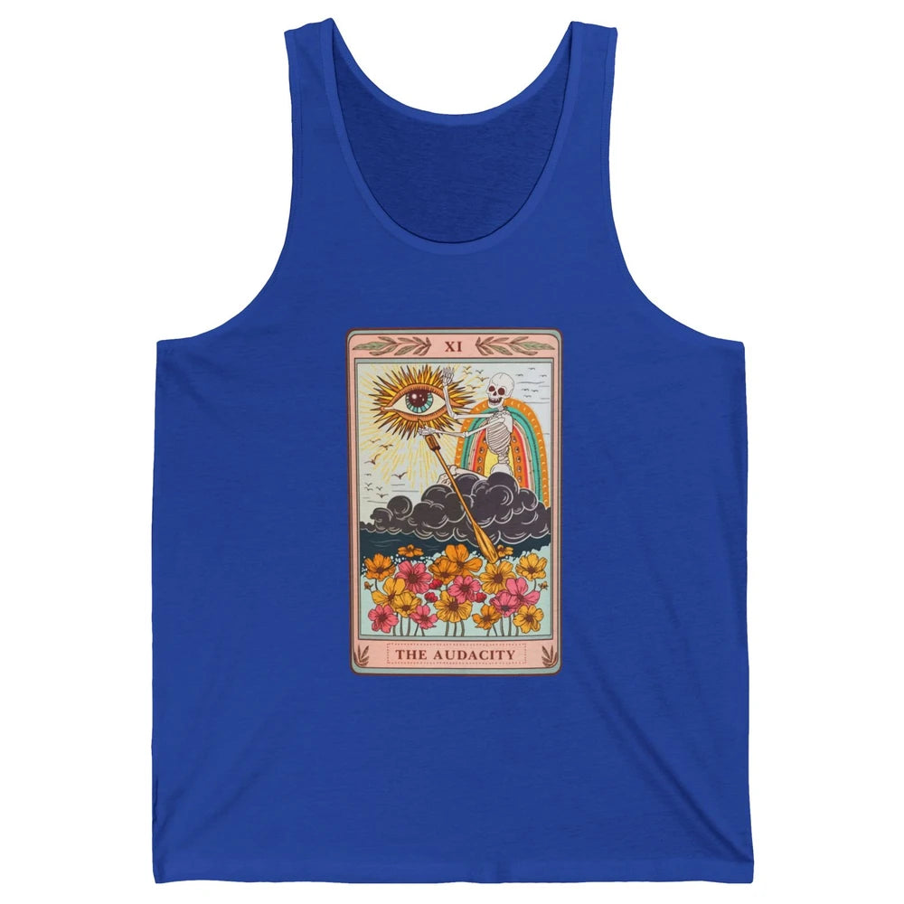 Retro Skeleton Riding Cloud The Audacity Tarot Card Rainbow Unisex Jersey Tank