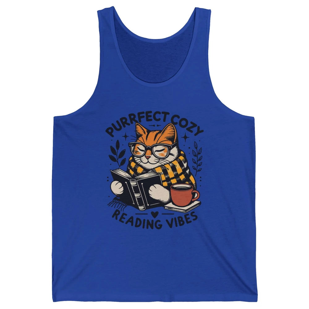 Funny Bookish Cat Purrfect Cozy Reading Vibes Winter Reading Unisex Jersey Tank