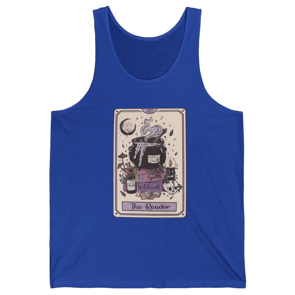 Retro Skull Books The Reader Tarot Card Witchcraft Halloween Unisex Jersey Tank