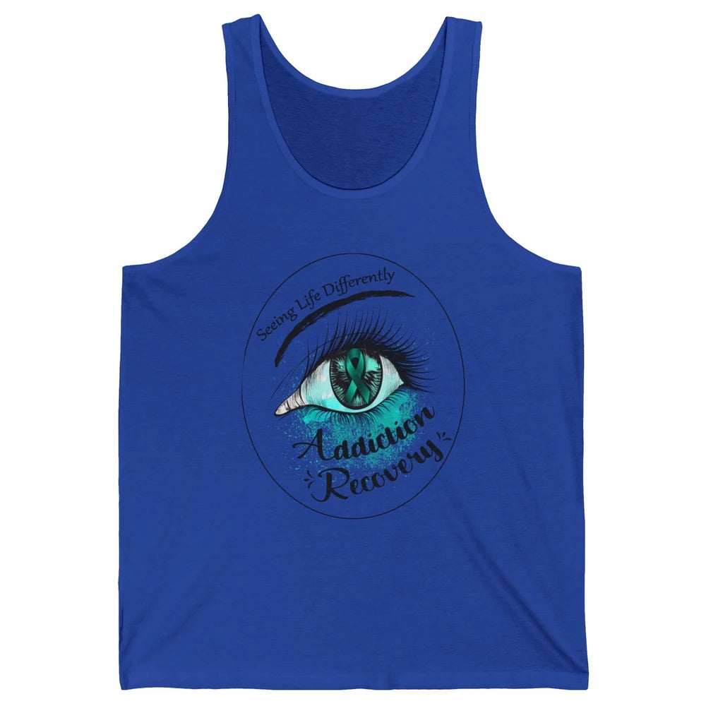 Addiction Awareness Seeing Life Differently Eye Teal Ribbon Unisex Jersey Tank