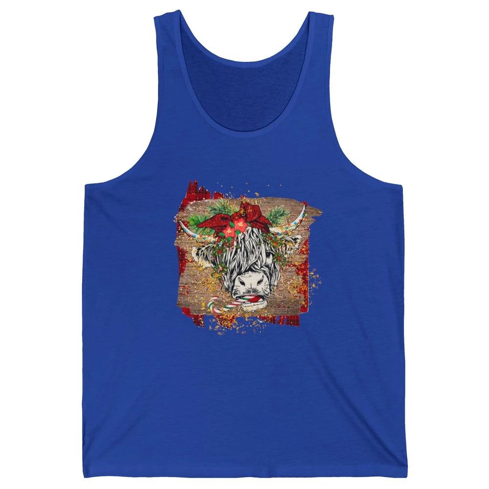 Christmas Highland Cow Bandana Western Christmas Cow Plaid Unisex Jersey Tank