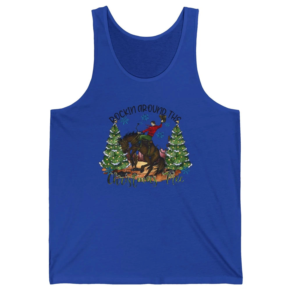Funny Cowboy Horsing Rocking Around Christmas Tree Western Unisex Jersey Tank