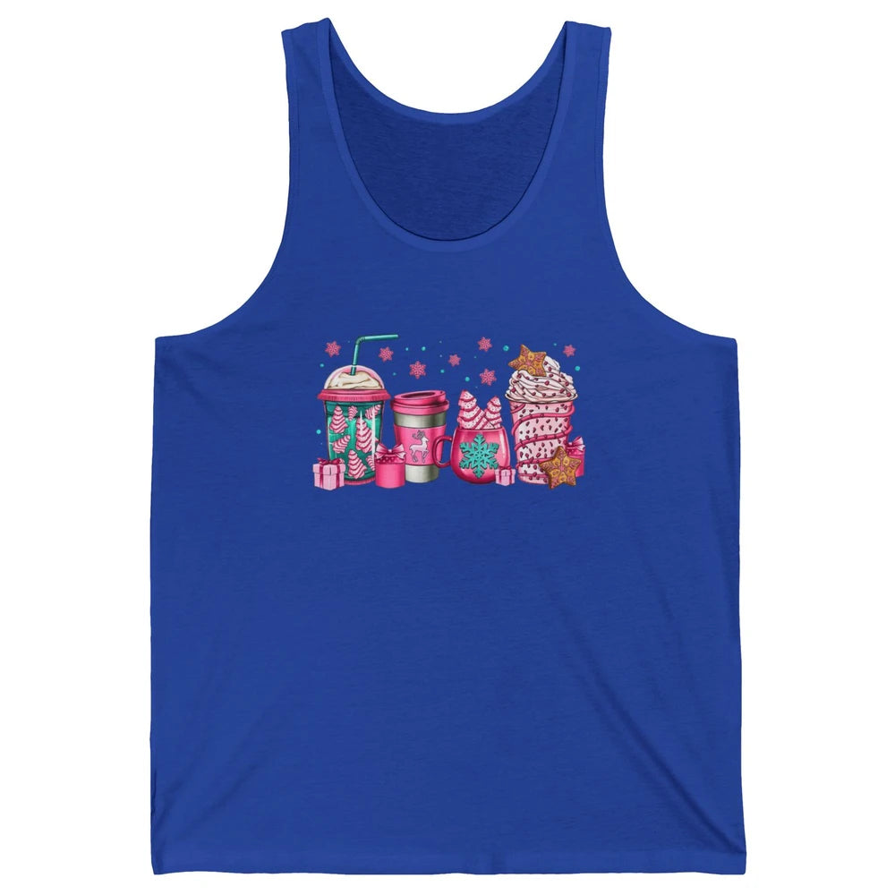 Pink Christmas Coffee Christmas Tree Cake Christmas Lovers Unisex Jersey Tank