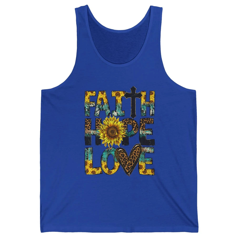 Faith Hope Love Sunflower Jesus Christian Leopard Religious Unisex Jersey Tank