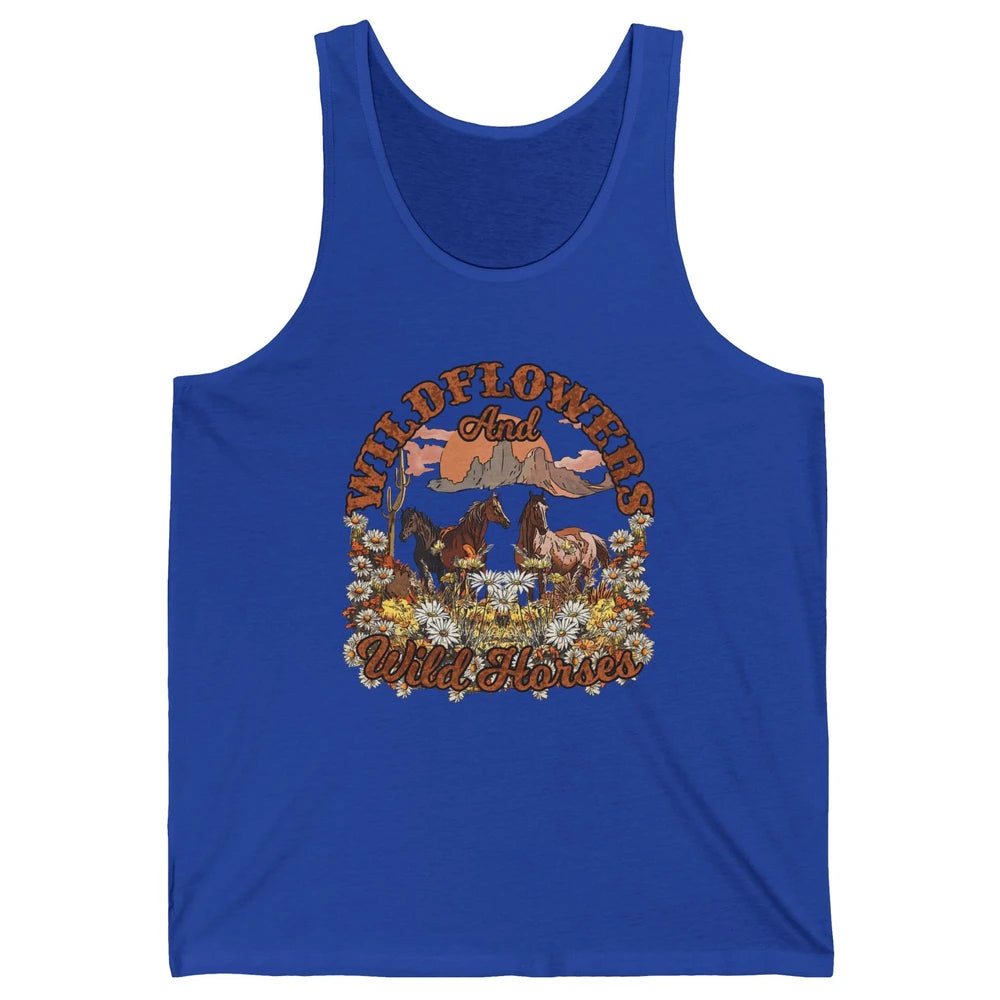 Retro Floral Desert Wildflowers Wild Horses Western Country Unisex Jersey Tank