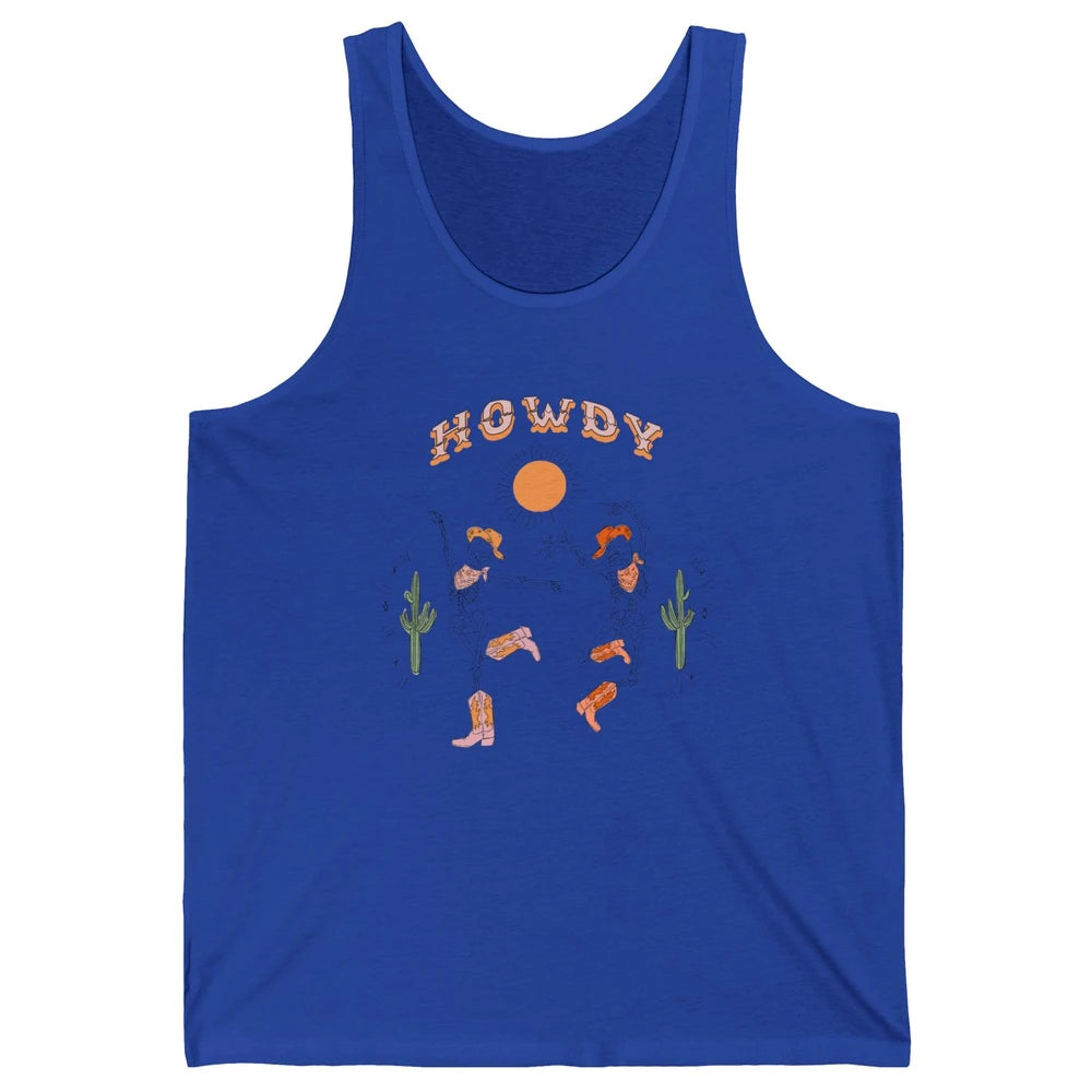 Retro Desert Skeleton Dancing Cowboy Boots Hat Howdy Western Unisex Jersey Tank