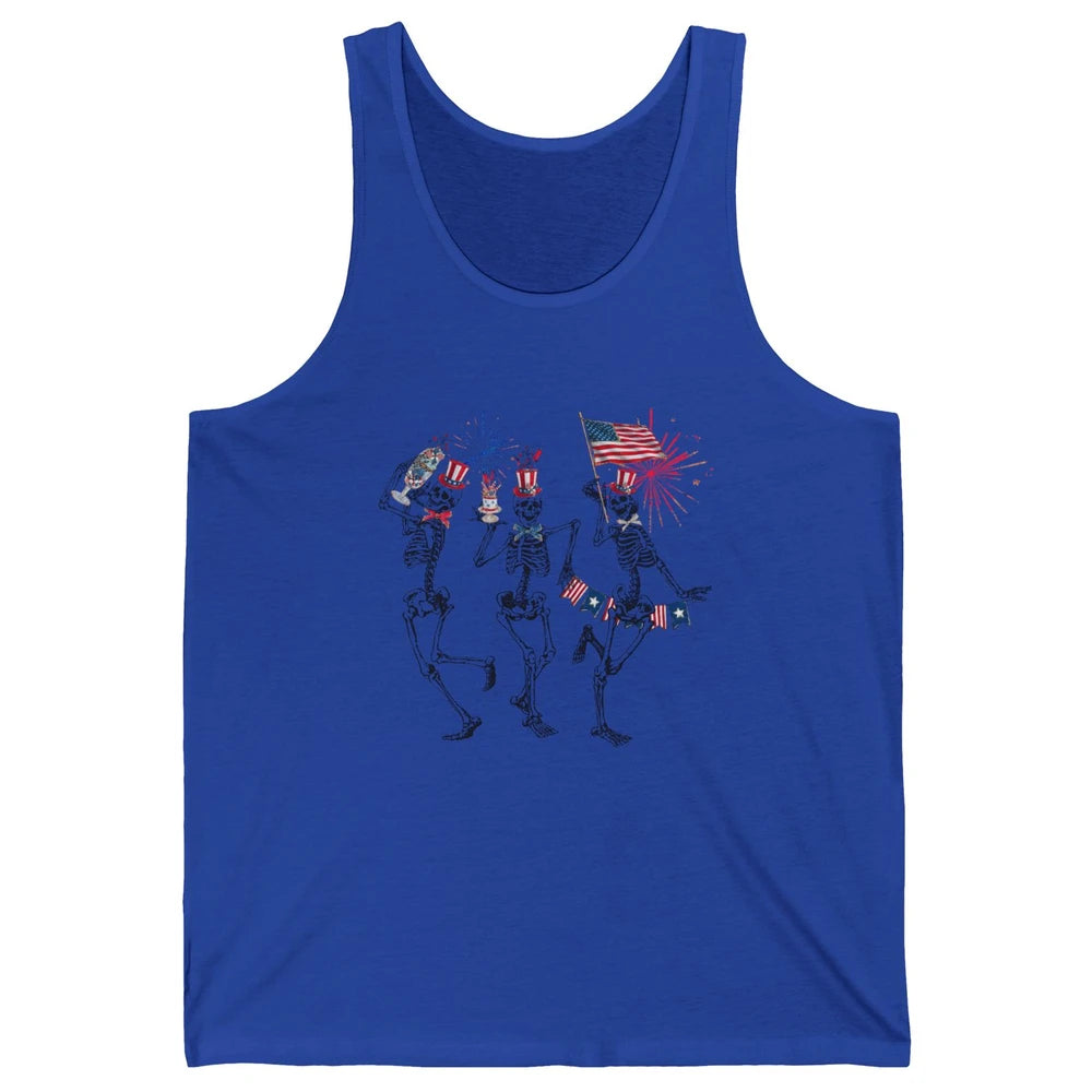 4th July Independence Day Dancing Skeletons America Flag Unisex Jersey Tank