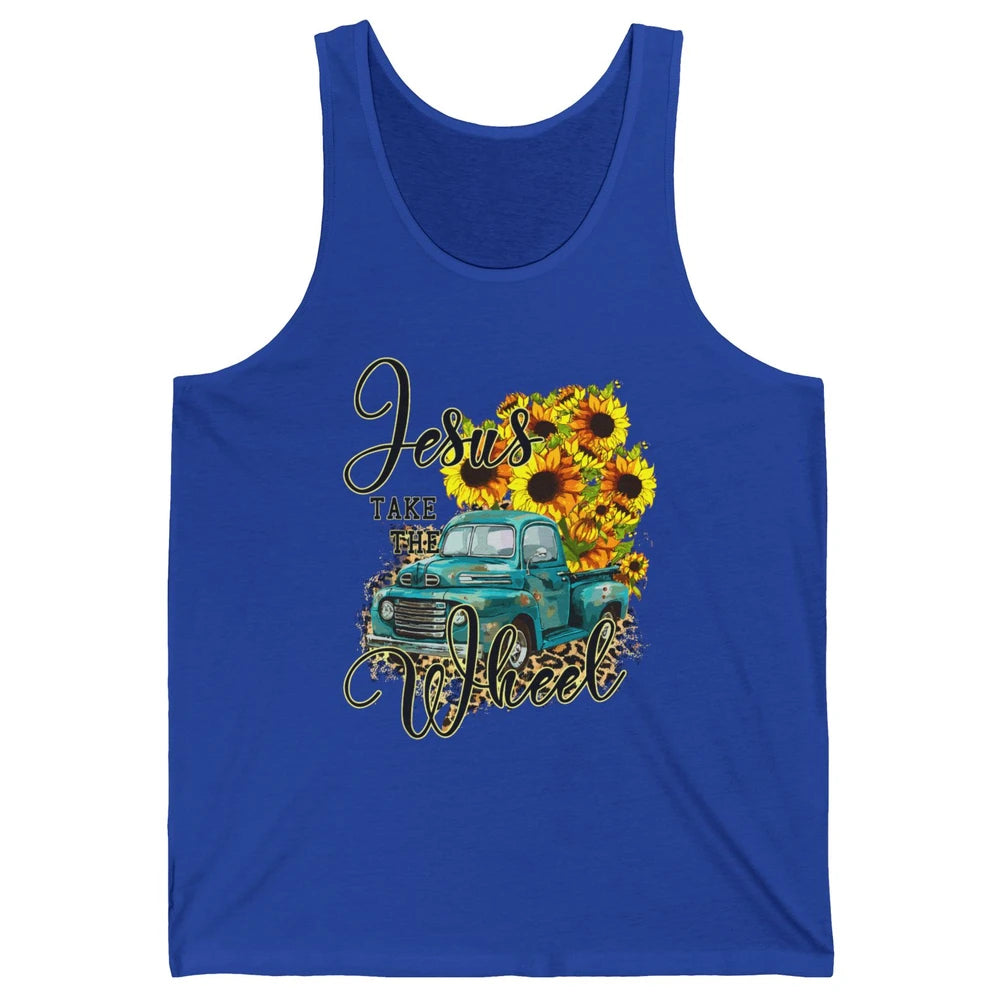 Sunflower Jesus Take The Wheel Christian Leopard God Bible Unisex Jersey Tank