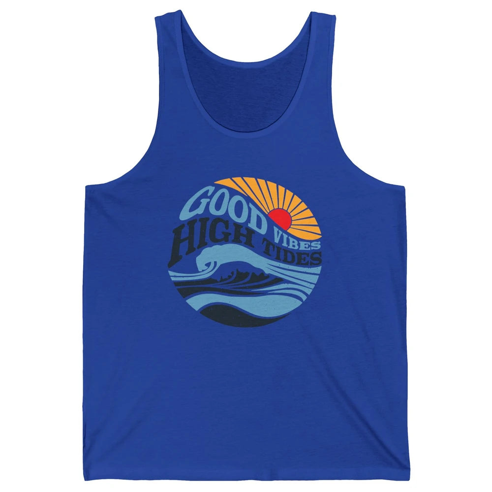 Retro Rainbow Sunrise Good Vibes High Tides Positive Vibes Unisex Jersey Tank