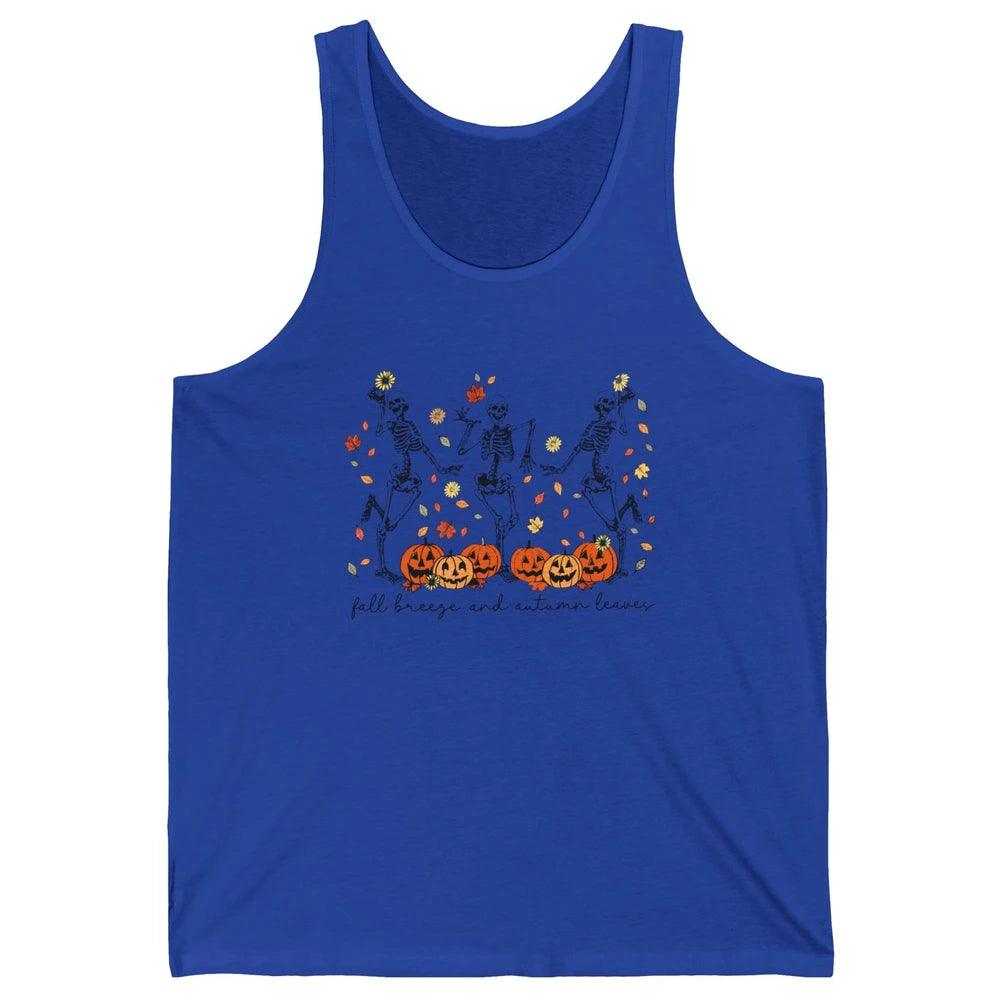 Retro Pumpkin Dancing Skeleton Fall Breeze And Autumn Leaves Unisex Jersey Tank