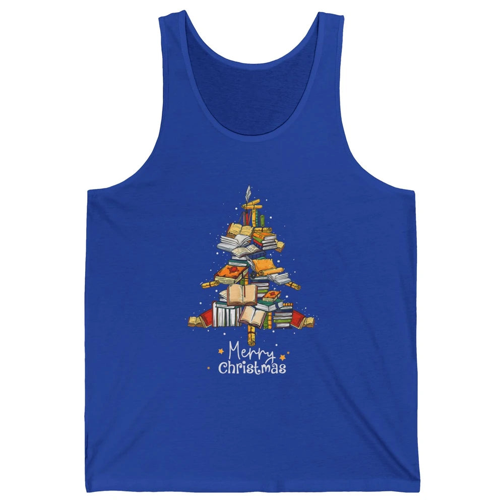 Merry Christmas Tree Reading Books Librarian Xmas Lighting Unisex Jersey Tank