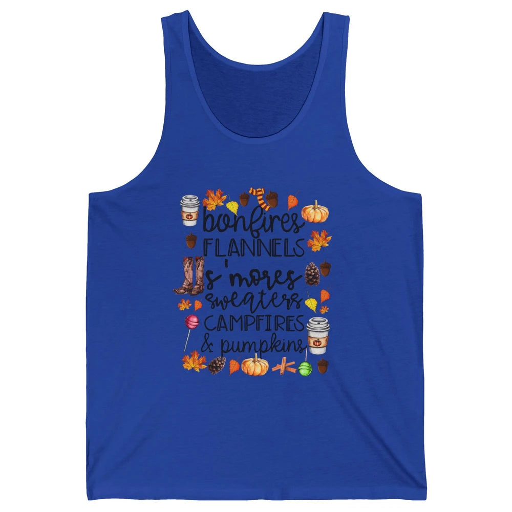 Fall Stuff Pumpkins Falling Leaves Campfire Halloween Autumn Unisex Jersey Tank
