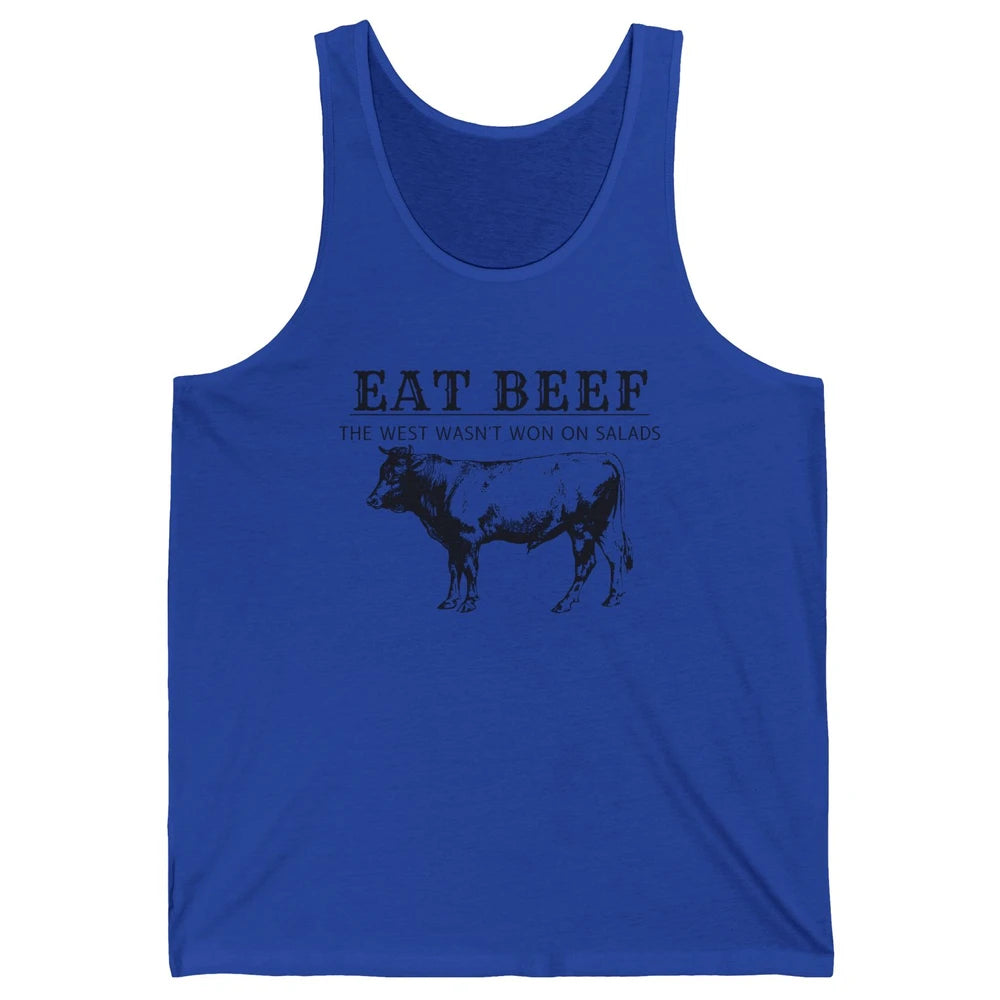 Funny Cow Eat Beef the West Wasn't Won on Salads Farm Cattle Unisex Jersey Tank