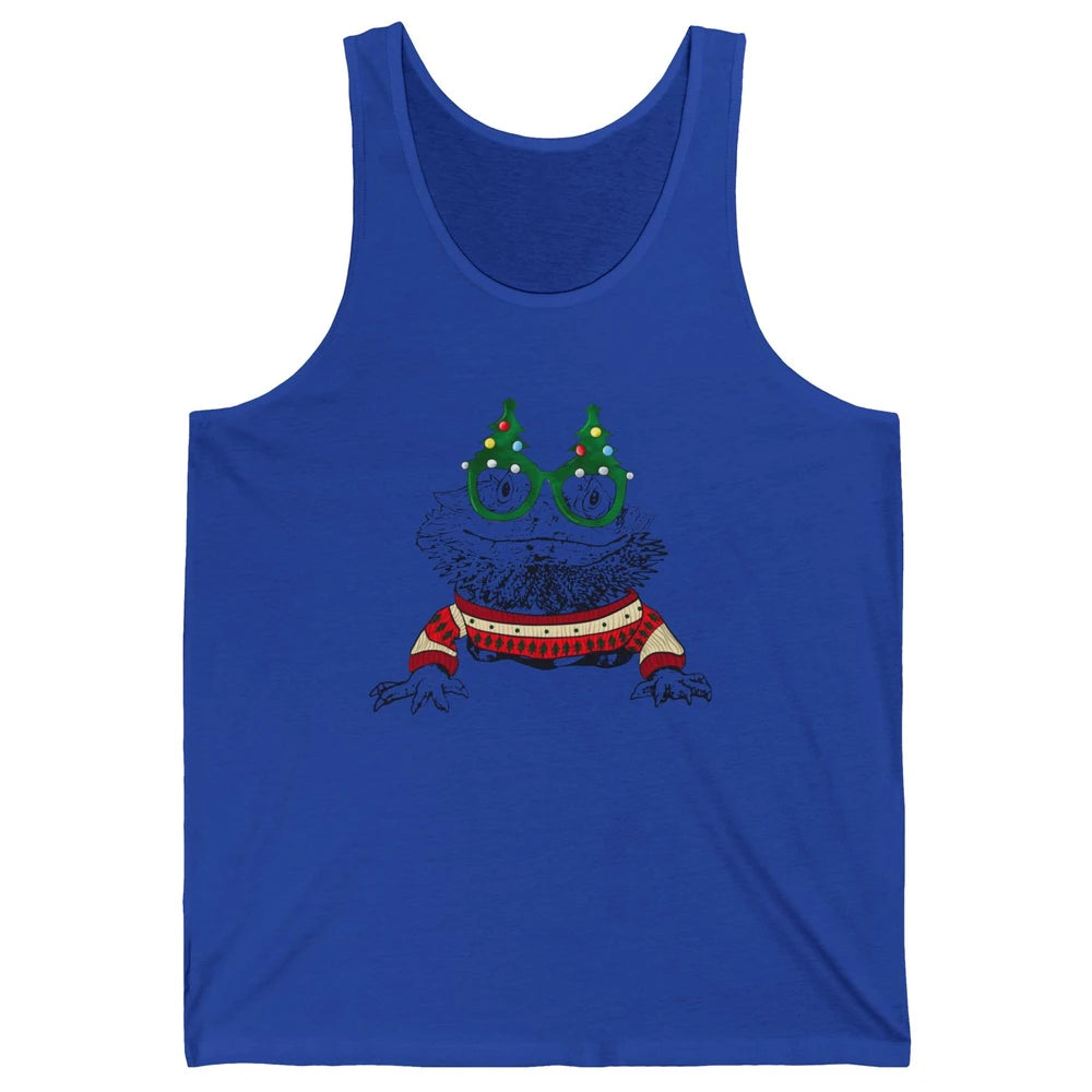 Christmas Bearded Dragon Glasses Animal Merry Xmas Gift Unisex Jersey Tank