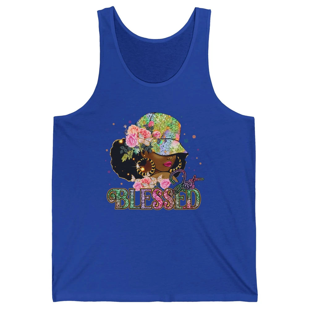 Floral Afro Black Girl Just Blessed Christian Afro American Unisex Jersey Tank