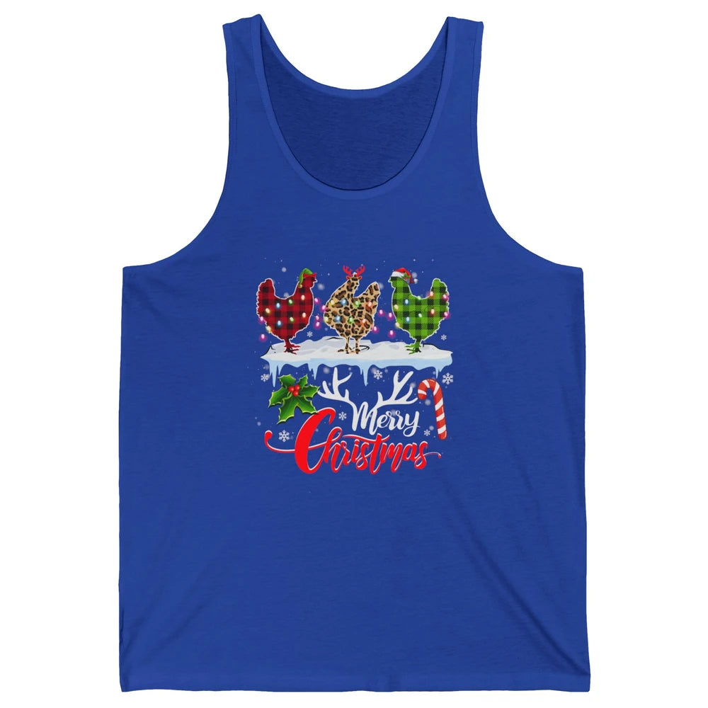 Merry Christmas Three Chickens Buffalo Leopard Red Plaid Hen Unisex Jersey Tank