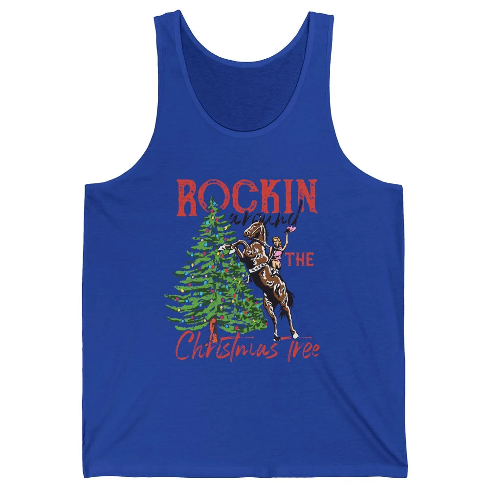 Funny Cowgirl Horsing Rocking Around Christmas Tree Western Unisex Jersey Tank