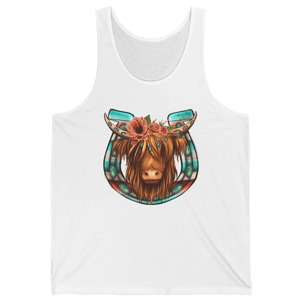 Floral Highland Cow Heifer Horseshoe Western Country Cowboy Unisex Jersey Tank