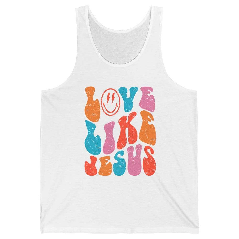 Retro Love Like Jesus Smiling Face Christian Religious Faith Unisex Jersey Tank