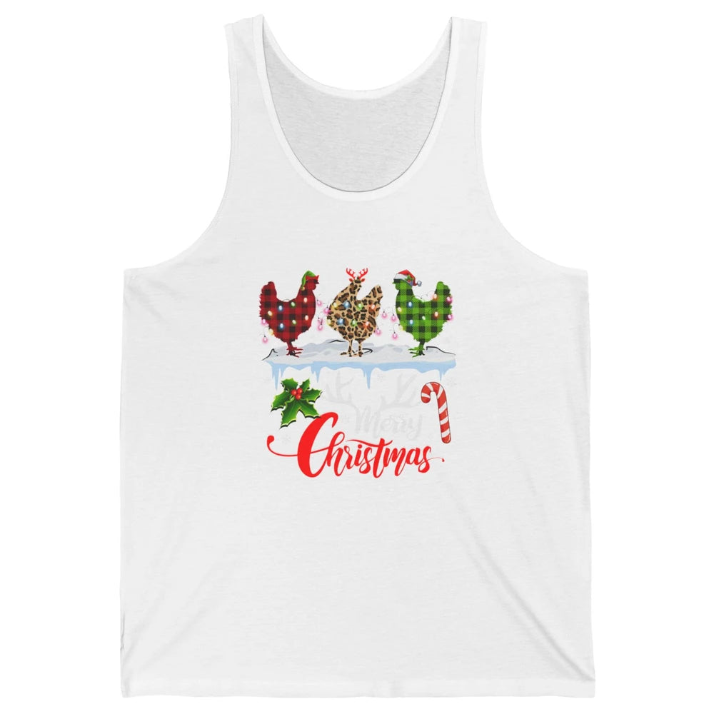 Merry Christmas Three Chickens Buffalo Leopard Red Plaid Hen Unisex Jersey Tank