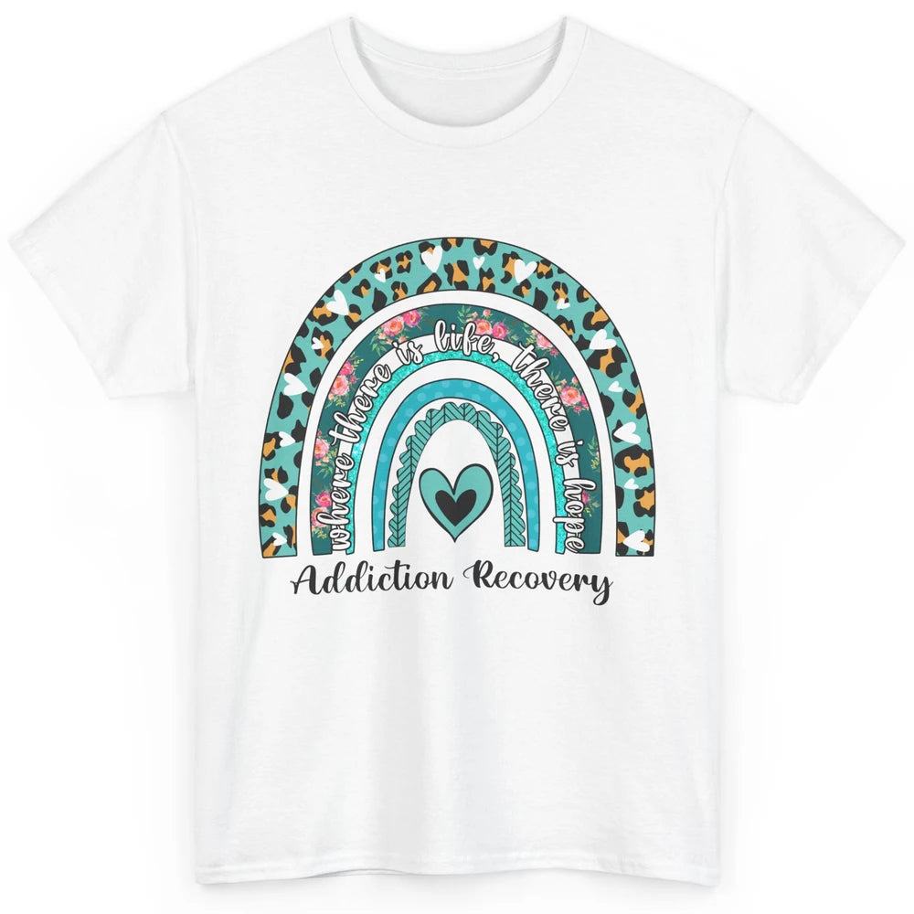 Addiction Recovery Awareness Rainbow Ribbon Blue Leopard Classic Unisex T-Shirt