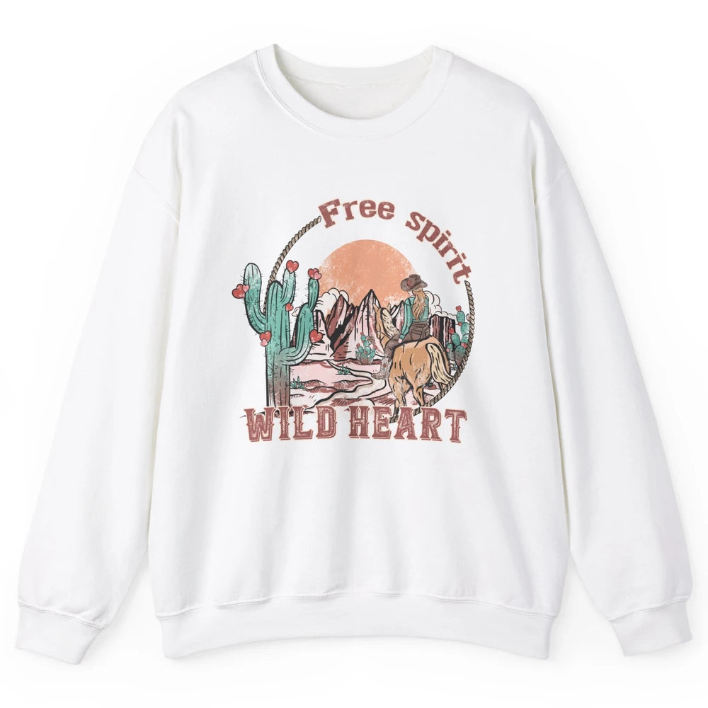 Free Spirit Wild Heart Cowgirl Western Country Happy Valentine's Day Rodeo Horseback Vintage Cactus Texas Horse Rider Howdy Unisex Crewneck Sweatshirt