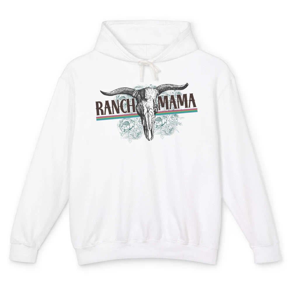 Retro Ranch Mama Highland Cow Skull Western Country Cowboy Unisex Lightweight Hoodie