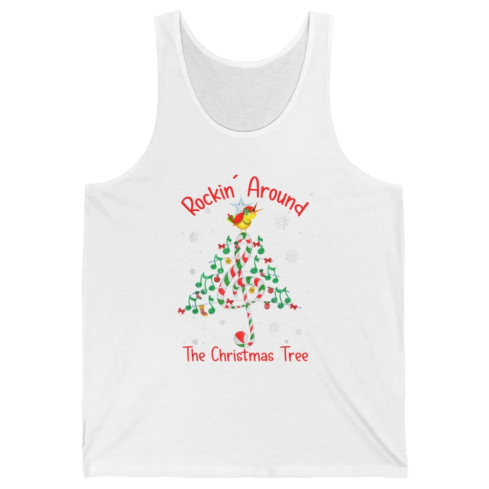 Rockin' Around The Christmas Tree Xmas Music Note Snow Retro Unisex Jersey Tank
