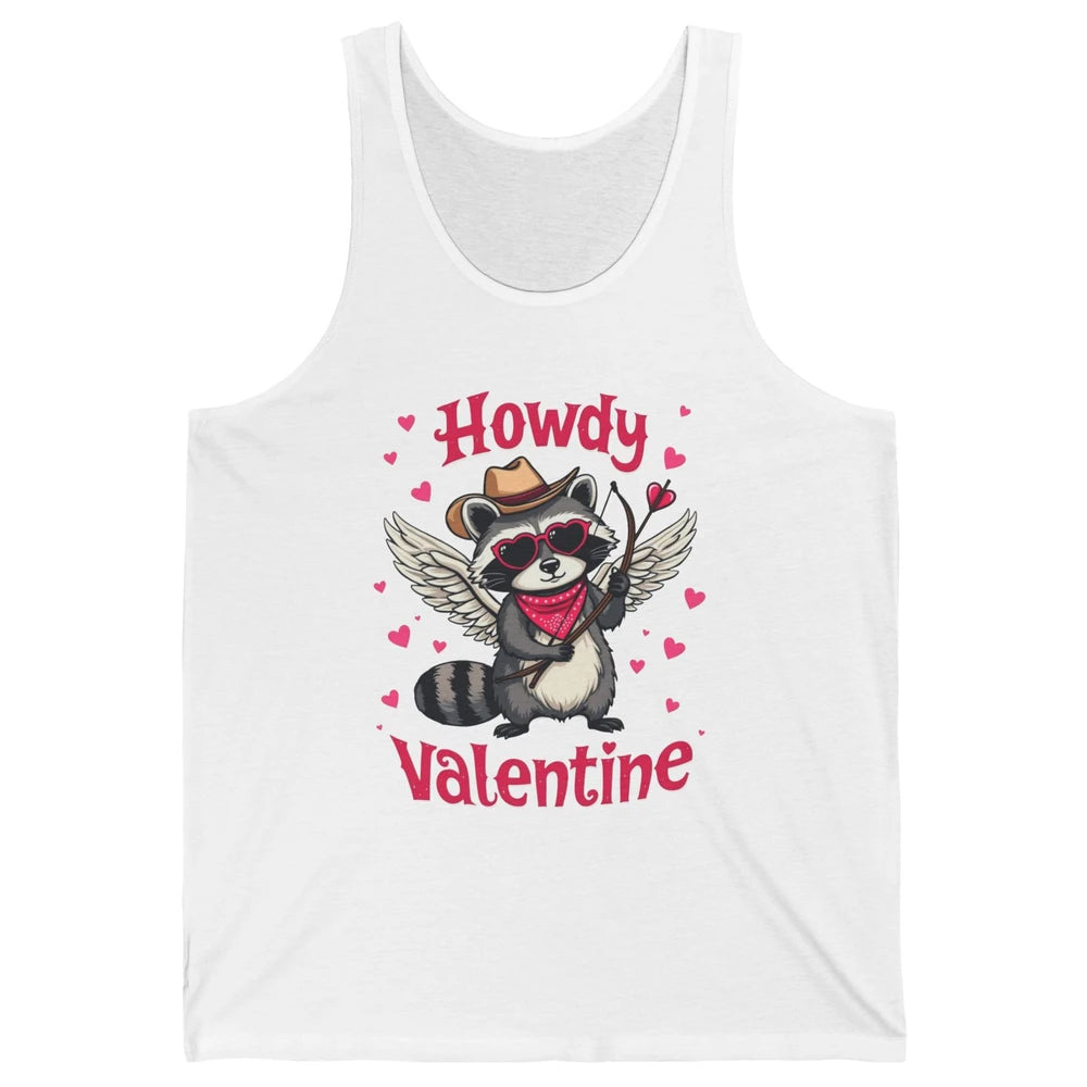 Howdy Valentine Cowboy Hat Cupid Raccoon Funny Opossum Love Heart Cute Western Possum Rodeo Unisex Jersey Tank